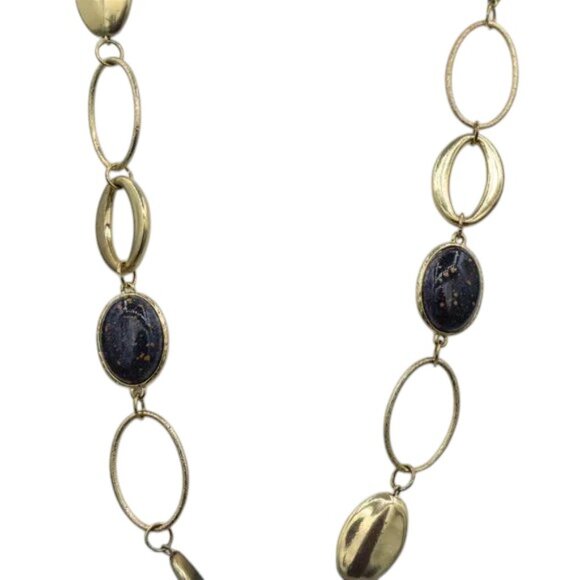 Vintage Necklace Gold Plated Toned & Faux Bloodstone Large Link - Picture 7 of 8